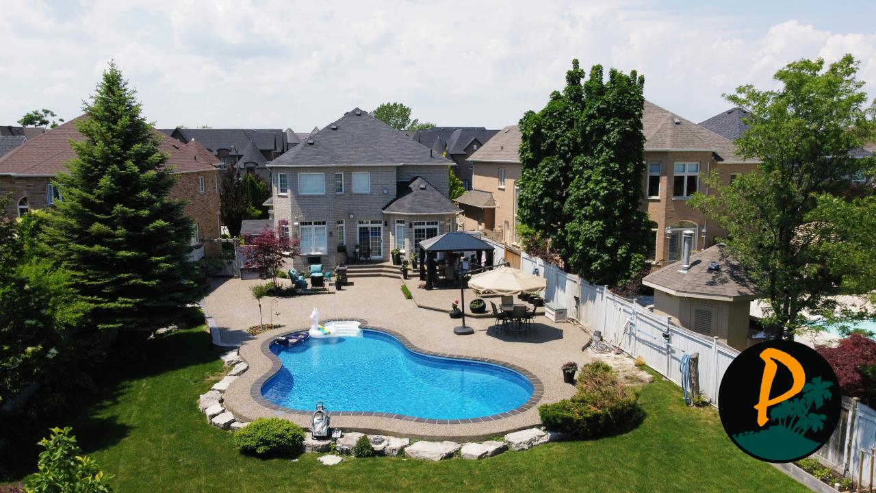 Aerial Drone Shot Of Pool At Back Of House